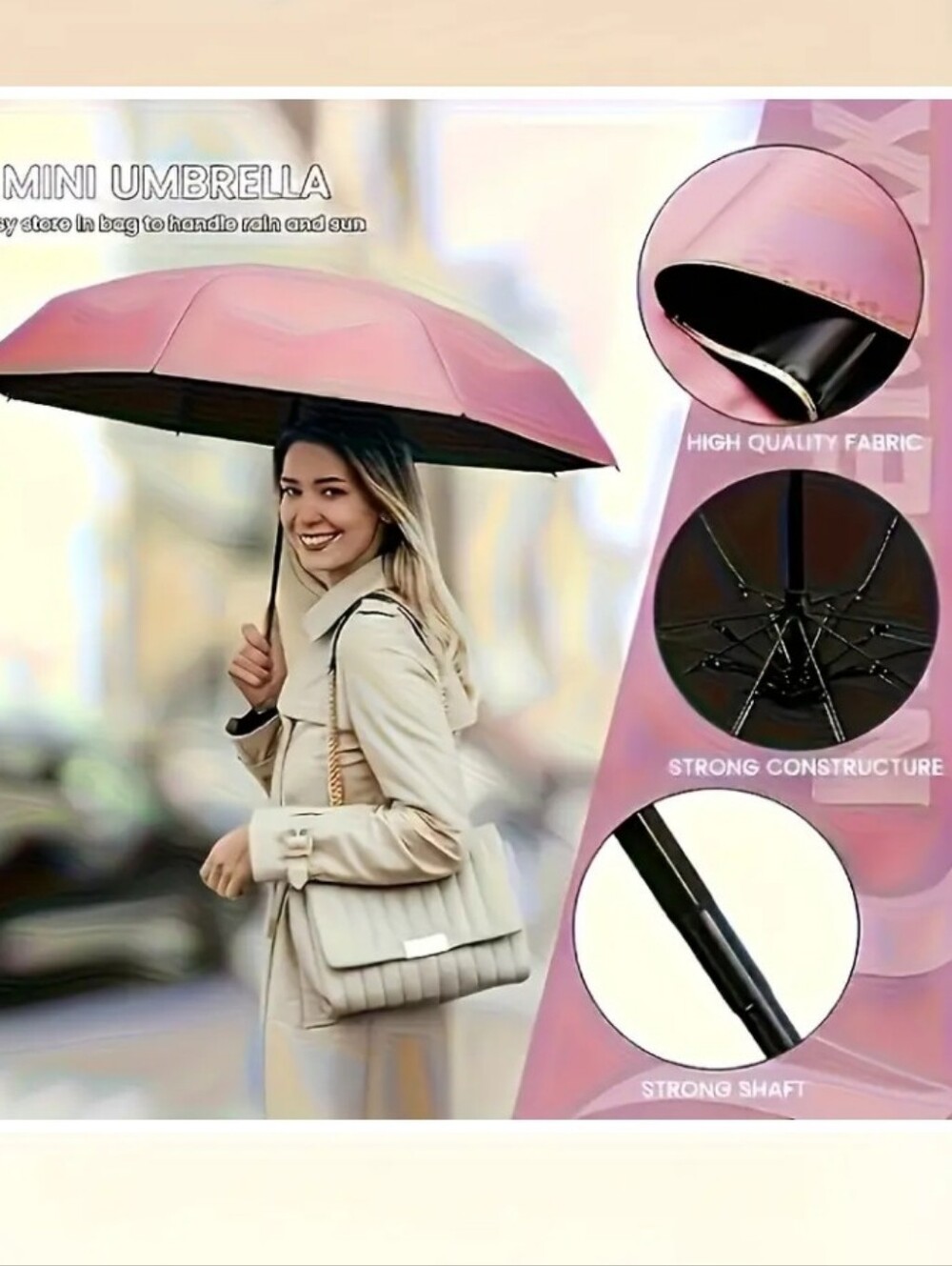 Compact Lavender Travel Umbrella with Carry Case - Picture 9 of 9